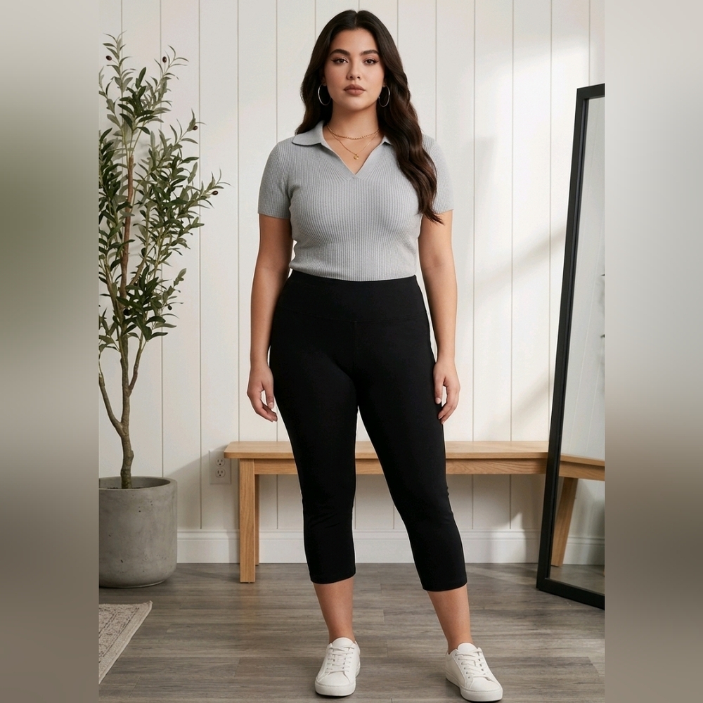 Women's XL Black Mid-Rise Capri Leggings Workout Exercise Yoga Pants Athleisure - Picture 7 of 7